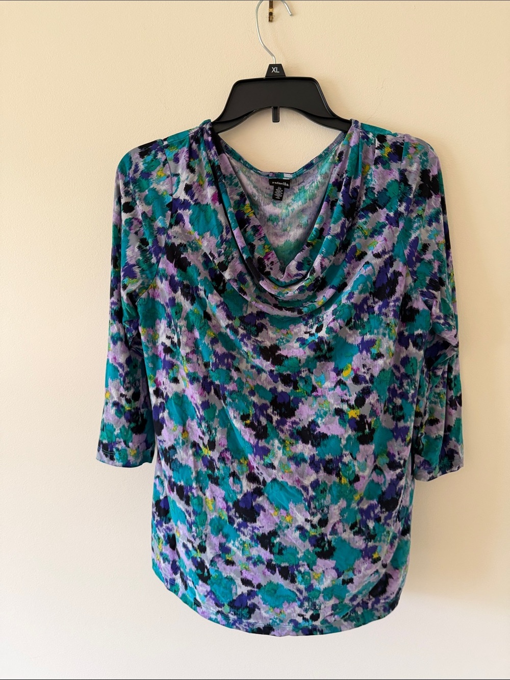 Rafaella Teal, Purple & Black Floral Cowl Neck Blouse